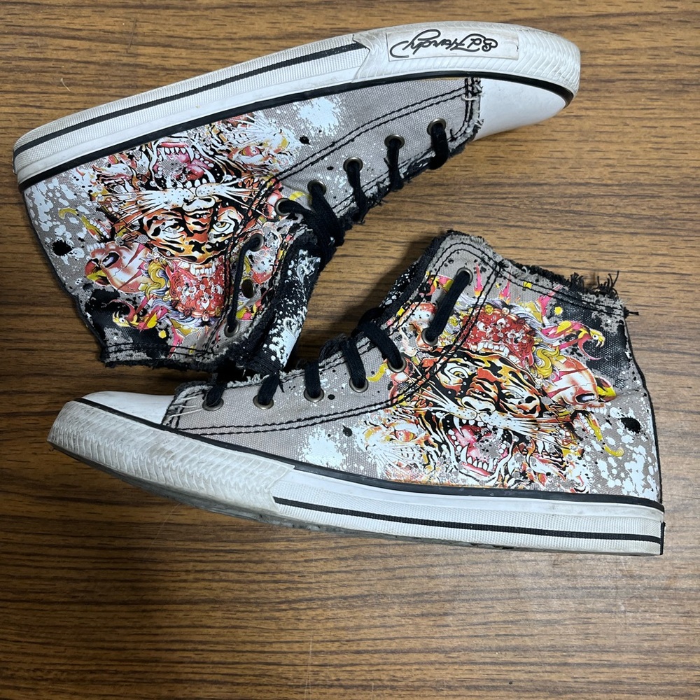 Vintage Y2K Ed Hardy Sneakers Mens 12 Two Toned High Top Tiger Logo 19FHR110M